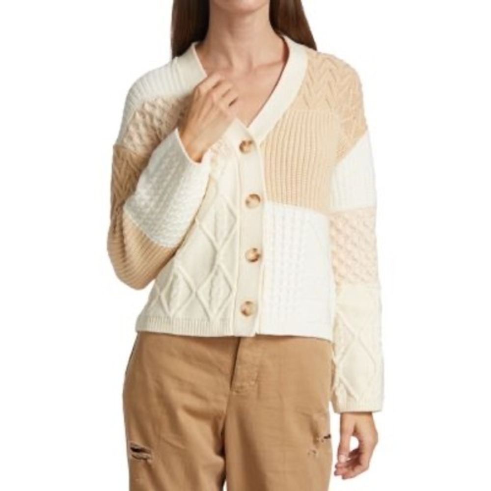 Rails Cream Patchwork Cable Knit Cardigan Sweater Women Size‎ S